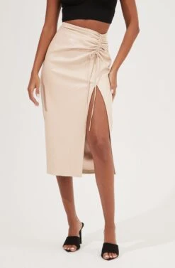 Alondra Ruched Faux Leather Midi Skirt 17 Alondra Ruched Faux Leather Midi Skirt -Astr The Label Shop ACS9082 CREAM 3