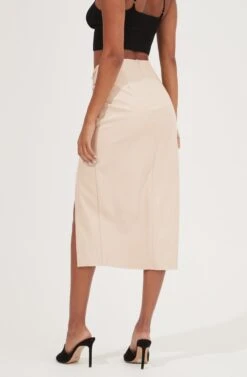 Alondra Ruched Faux Leather Midi Skirt 19 Alondra Ruched Faux Leather Midi Skirt -Astr The Label Shop ACS9082 CREAM 6