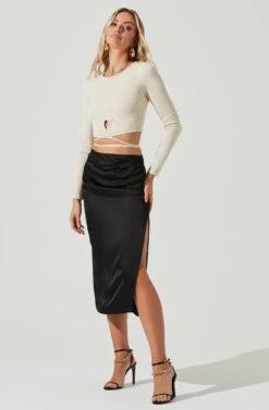 Perry Ruched Side Slit Midi Skirt -Astr The Label Shop ACS9086C BLACK 2
