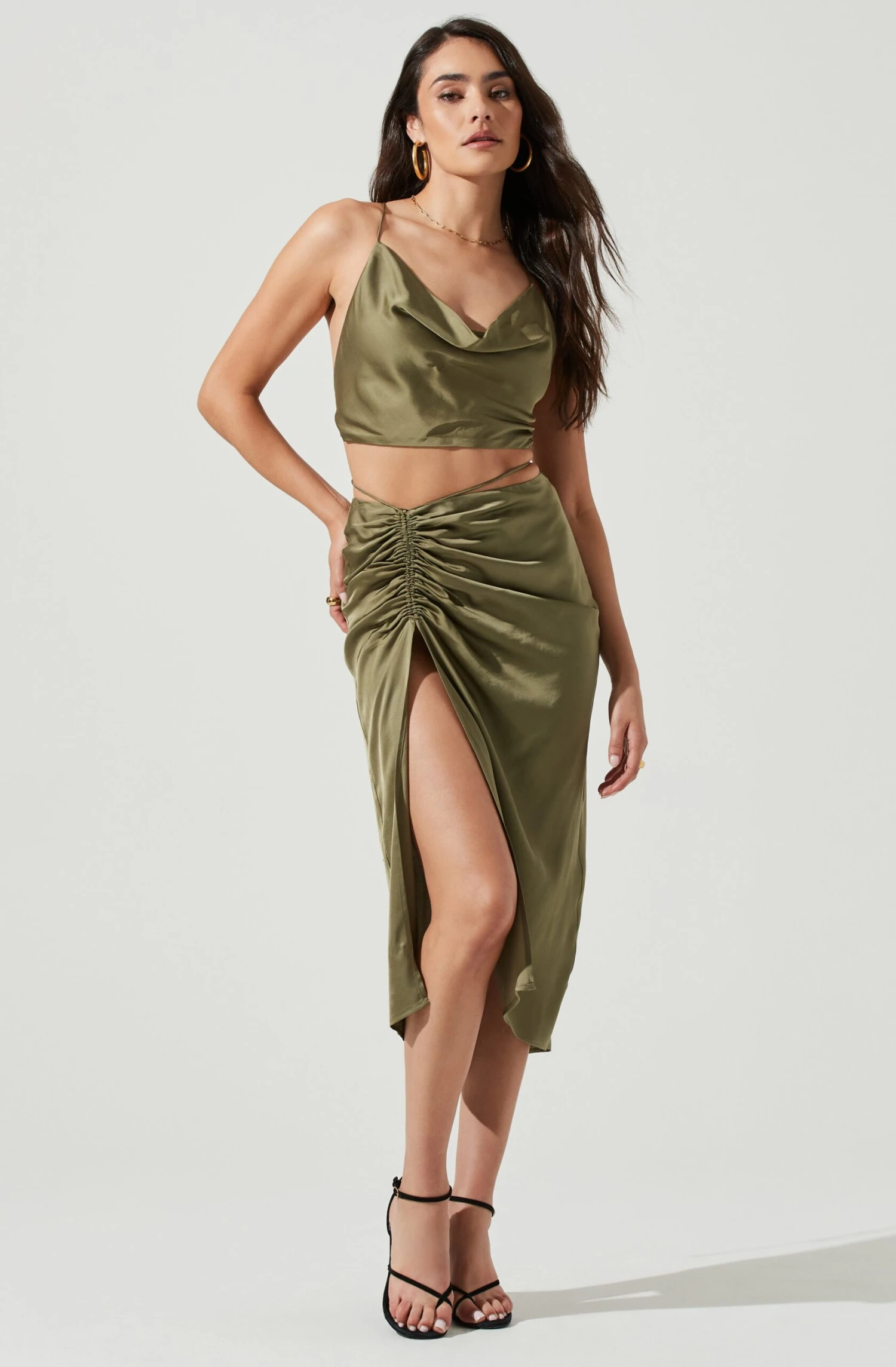 South Beach Ruched Tie Waist Midi Skirt 3 South Beach Ruched Tie Waist Midi Skirt