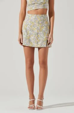 Covina Floral Side Slit Mini Skirt 10 Covina Floral Side Slit Mini Skirt -Astr The Label Shop ACS9096B YELLOWMULTIFLORAL 1150