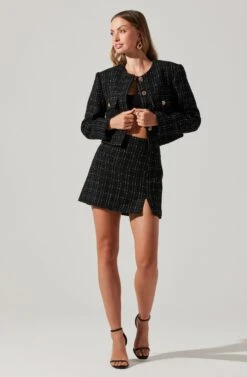 Covina Tweed Mini Skirt -Astr The Label Shop ACS9096T BLACKPLAID 3