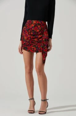 Waverly Floral Ruched Mini Skirt -Astr The Label Shop ACS9100 REDORANGEMULTI 3