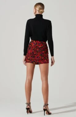 Waverly Floral Ruched Mini Skirt -Astr The Label Shop ACS9100 REDORANGEMULTI 5