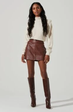 Tracy Faux Leather Front Zip Skirt -Astr The Label Shop ACS9101 BROWN 1