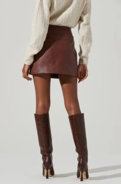 Tracy Faux Leather Front Zip Skirt -Astr The Label Shop ACS9101 BROWN 5
