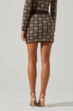 Freja Floral Knit Mini Skirt 9 Freja Floral Knit Mini Skirt -Astr The Label Shop ACS9109 BROWNFLORAL 3