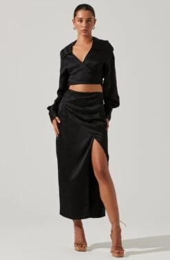 Loretta Satin Wrap Front Midi Skirt -Astr The Label Shop ACS9111VR BLACK 1