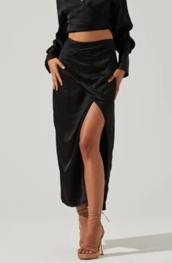 Loretta Satin Wrap Front Midi Skirt -Astr The Label Shop ACS9111VR BLACK 3