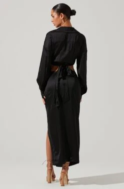Loretta Satin Wrap Front Midi Skirt -Astr The Label Shop ACS9111VR BLACK 5