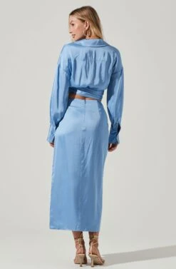 Loretta Satin Wrap Front Midi Skirt -Astr The Label Shop ACS9111VR BLUE 5