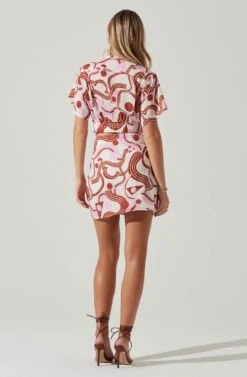 Oriana Abstract Print Mini Skirt -Astr The Label Shop ACS9117 BROWNPINKGEO 4