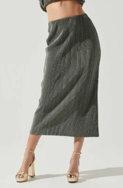 Cataleya Plisse Midi Skirt -Astr The Label Shop ACS9143 DARKSAGE 3
