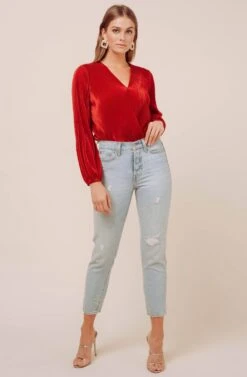 Long Sleeve Plisse Bodysuit 10 Long Sleeve Plisse Bodysuit -Astr The Label Shop ACT13115B RUST 1