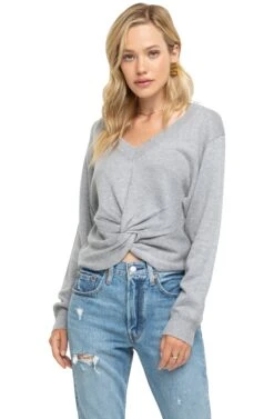 Twist Front V-Neck Sweater -Astr The Label Shop ACT13472 HEATHER GREY 04 5b99095f 424d 456f 986c 75414b90538a