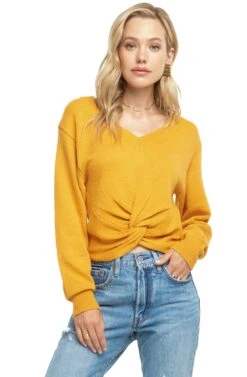 Twist Front V-Neck Sweater -Astr The Label Shop ACT13472 MUSTARD 04 6cf766e6 898d 4d98 980a 733687beb2e0