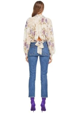 Rhonda Top -Astr The Label Shop ACT13795 CREAM LILAC FLORAL 03