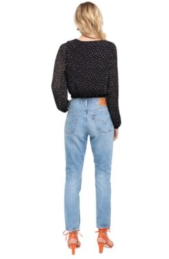 Long Sleeve Pleated Crop Top -Astr The Label Shop ACT15081B BLACK MUSTARD DOT 03