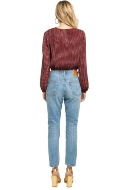 Long Sleeve Pleated Crop Top -Astr The Label Shop ACT15081C WINE PINK STRIPE 03