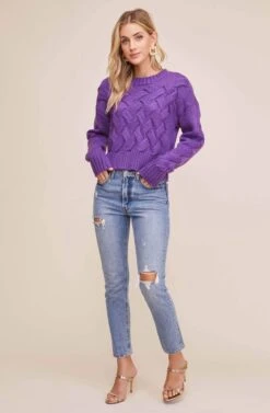 3D Basketweave Knit Sweater -Astr The Label Shop ACT15243 PURPLE 2