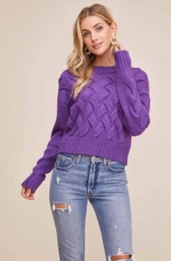 3D Basketweave Knit Sweater -Astr The Label Shop ACT15243 PURPLE 4