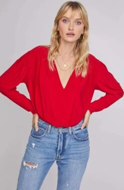 Maia Wrap Bodysuit -Astr The Label Shop ACT15293B VIBRANT RED 2A