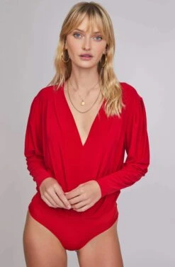 Maia Wrap Bodysuit -Astr The Label Shop ACT15293B VIBRANT RED 5A