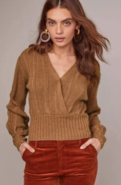 Evie Wrap Sweater 14 Evie Wrap Sweater -Astr The Label Shop ACT15325 CAMEL 1
