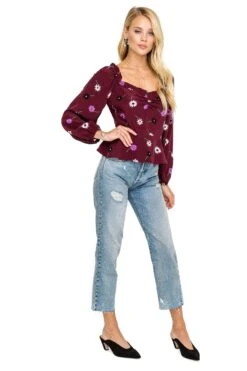 Long Sleeve Sweetheart Peplum Top 8 Long Sleeve Sweetheart Peplum Top -Astr The Label Shop ACT15346B WINE MULTI FLORAL 02