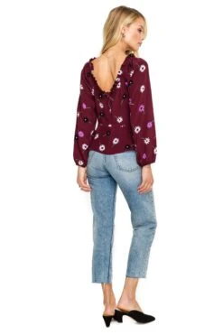 Long Sleeve Sweetheart Peplum Top 9 Long Sleeve Sweetheart Peplum Top -Astr The Label Shop ACT15346B WINE MULTI FLORAL 03