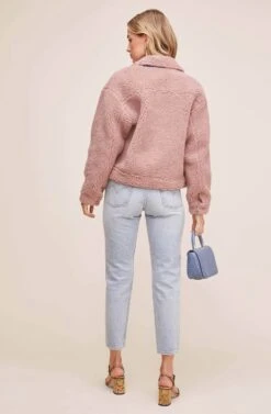 Faux Shearling Trucker Jacket -Astr The Label Shop ACT15360 DUSTY PINK 4