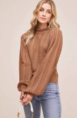 Brynn Mock Neck Sweater -Astr The Label Shop ACT15512 CARAMEL MULTI 2