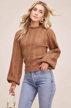 Brynn Mock Neck Sweater -Astr The Label Shop ACT15512 CARAMEL MULTI 3