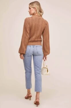 Brynn Mock Neck Sweater -Astr The Label Shop ACT15512 CARAMEL MULTI 4