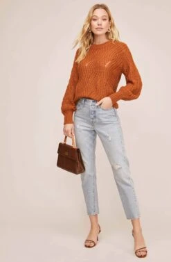 Dora Pointelle Sweater -Astr The Label Shop ACT15514 DARK APRICOT 1