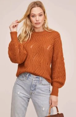 Dora Pointelle Sweater -Astr The Label Shop ACT15514 DARK APRICOT 2