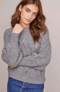 Dora Pointelle Sweater -Astr The Label Shop ACT15514 HEATHER GREY 1A