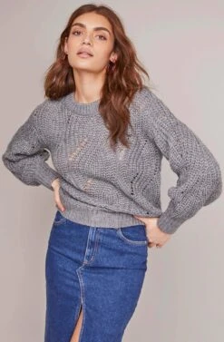 Dora Pointelle Sweater -Astr The Label Shop ACT15514 HEATHER GREY 2A