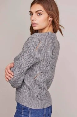 Dora Pointelle Sweater -Astr The Label Shop ACT15514 HEATHER GREY 3A