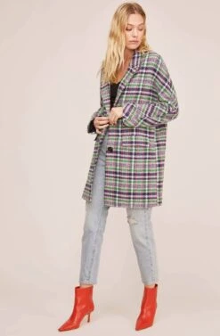 Keller Plaid Coat -Astr The Label Shop ACT15537B GREEN NAVY MULTI PLAID 1