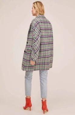 Keller Plaid Coat -Astr The Label Shop ACT15537B GREEN NAVY MULTI PLAID 5