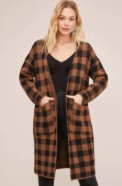 Checkmate Cardigan -Astr The Label Shop ACT15581 COCOA BLACK PLAID 2