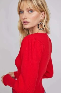 Marina Puff Sleeve Sweater 14 Marina Puff Sleeve Sweater -Astr The Label Shop ACT15585 VIBRANT RED 5A