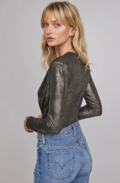 Luxe Metallic Bodysuit 11 Luxe Metallic Bodysuit -Astr The Label Shop ACT15619 GUNMETAL GOLD FOIL 4