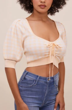 Skipper Ruched Short Sleeve Sweater -Astr The Label Shop ACT15766 APRICOT WHITE 5