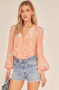 Dixie Floral Sketch Bodysuit -Astr The Label Shop ACT15781 CORAL SKETCH FLORAL 2A