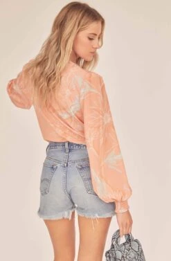 Dixie Floral Sketch Bodysuit -Astr The Label Shop ACT15781 CORAL SKETCH FLORAL 4A