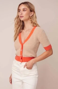 Cloud Nine Short Sleeve Cardigan -Astr The Label Shop ACT15786 TAUPE CORAL 2
