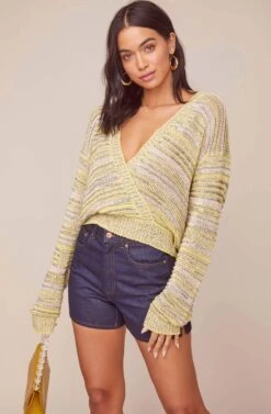 Kent Wrap Sweater -Astr The Label Shop ACT15860 NEON LEMON BLACK 2