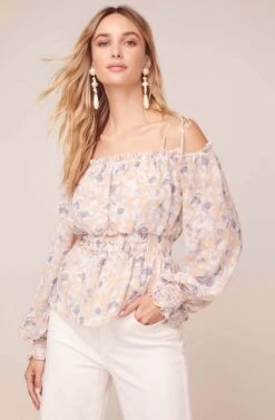 Harlee Floral Cold Shoulder Top -Astr The Label Shop ACT15929 PEACH GREY FLORAL 2